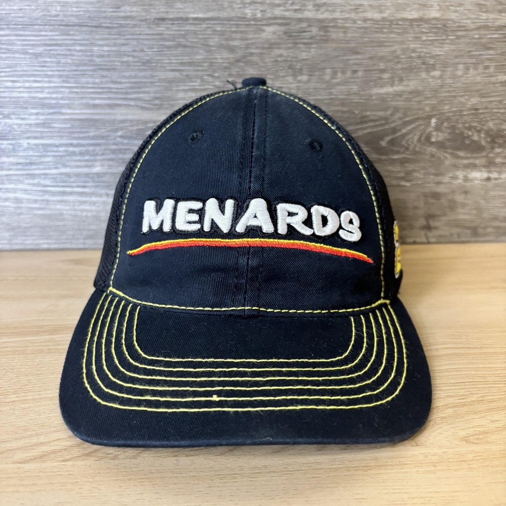 Menards Hat Cap Snap Back Black Yellow Trucker Mesh Mens NASCAR Racing 27